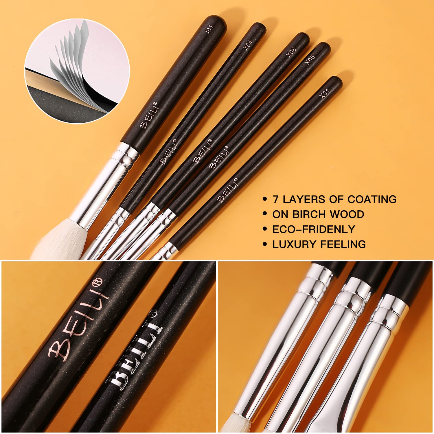 BEILI Eye Makeup Brushes 6pcs Eyeshadow Brushes Natural Goat Professional Makeup Brushes Set for Eyeshadow, Blending, Eyebrow, Highlighter - Image 7