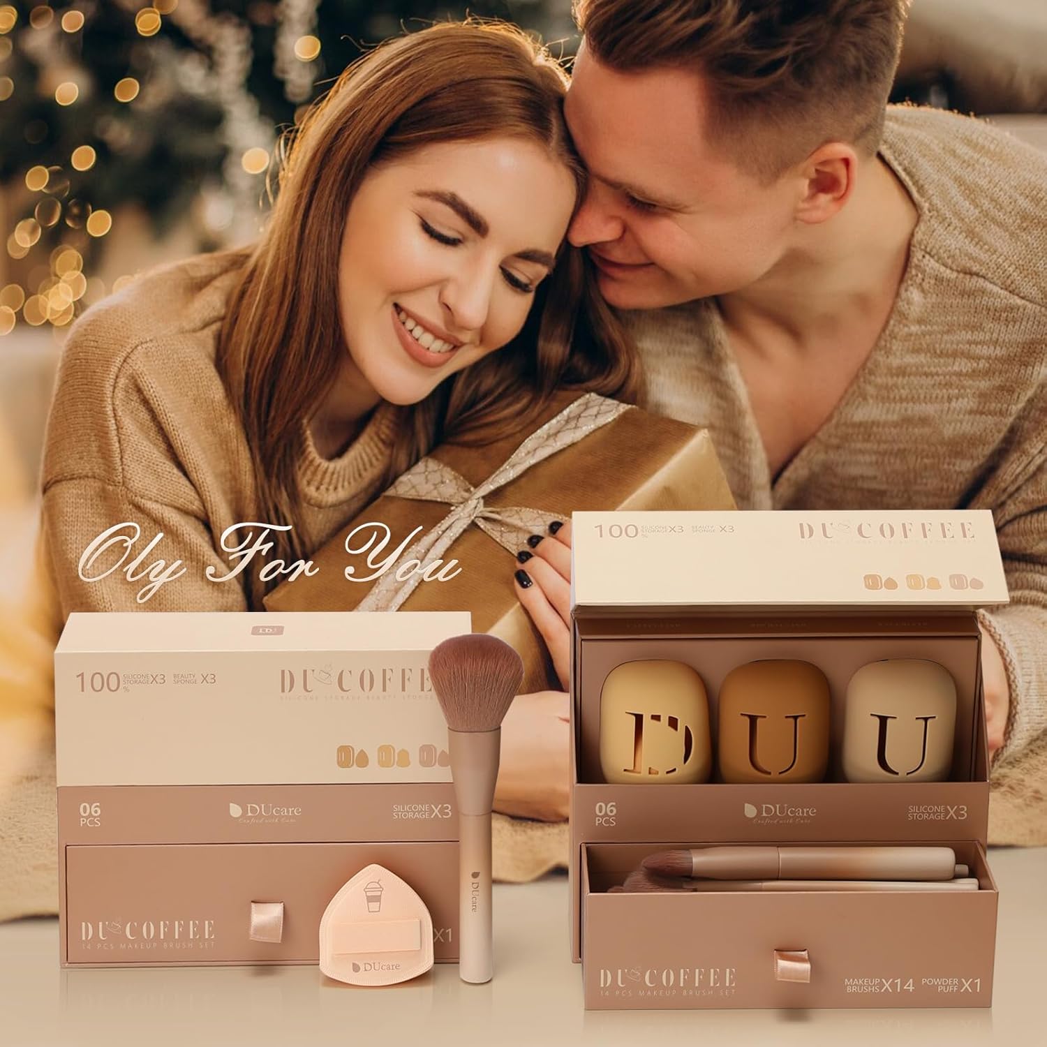 DUcare Makeup Brushes 14Pcs Coffee Series Makeup Brush set with Makeup Sponges Valentines Day Christmas Gifts Foundation Blending Face Powder Blush Eye Shadows Brushes - Image 3