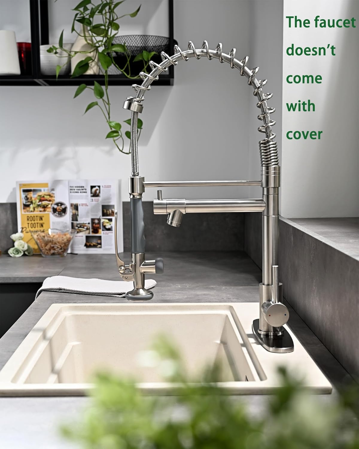 Fapully Commercial Pull Down Kitchen Sink Faucet with Sprayer Brushed Nickel - Image 8