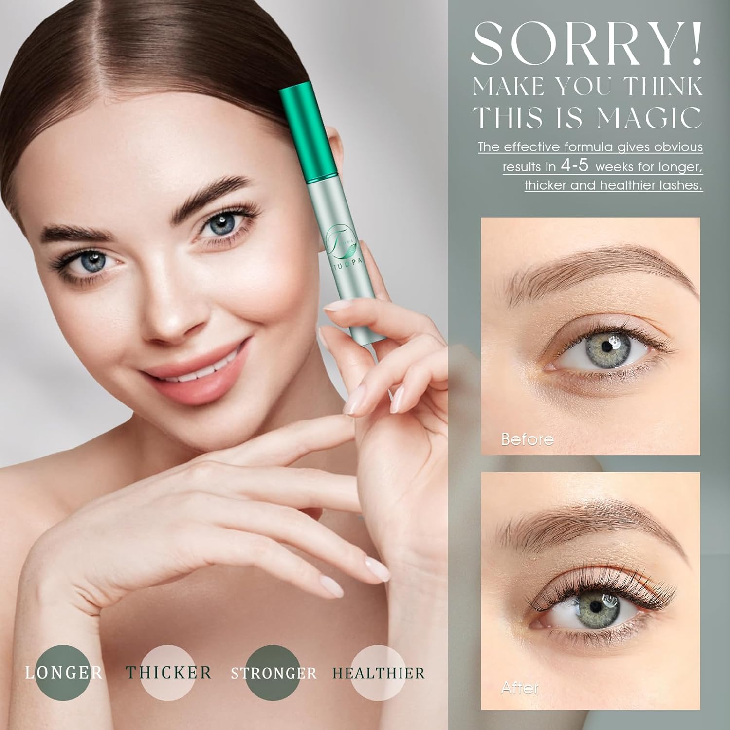 Eyelash Serum:Boost lash length, thickness, and strength with TUDPA's advanced, natural eyelash growth serum. 0.1 Fl. Oz (3 mL)(Green) - Image 5