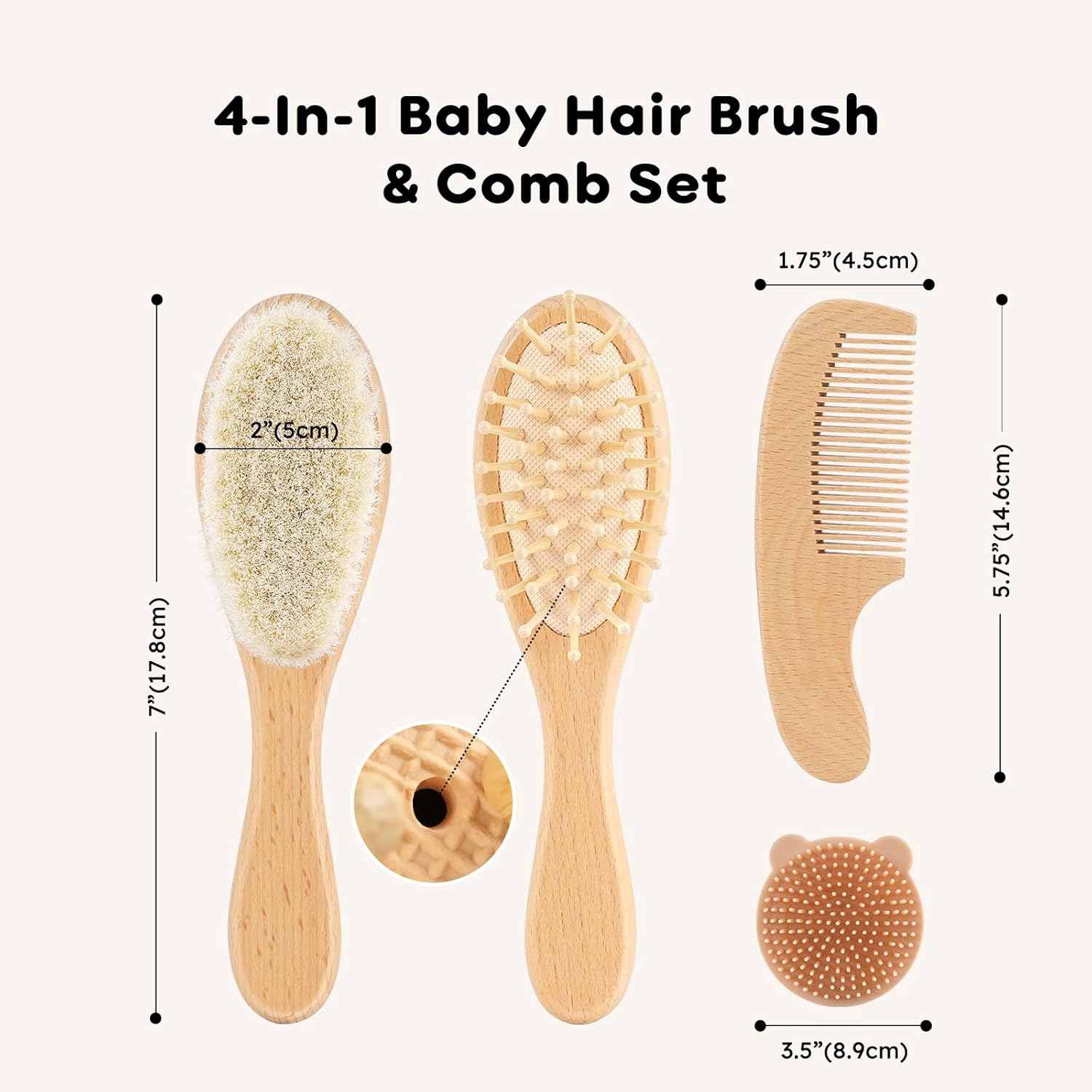 Yoofoss 4 Piece Baby Brush and Comb Set, Wooden Baby Brush with Natural Ultra Soft Goat Hair, Baby Hair Brush for Newborn, Baby Brush Set for Boy Girl - Image 7