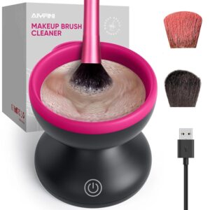 Alyfini Electric Makeup Brush Cleaner Machine, Powerful Friction Removes Residue on Make up Brushes Set/Sponge/Powder Puffs, Efficient Cleaning, Portable Spinning Washer, Save Cleanser & Shampoo