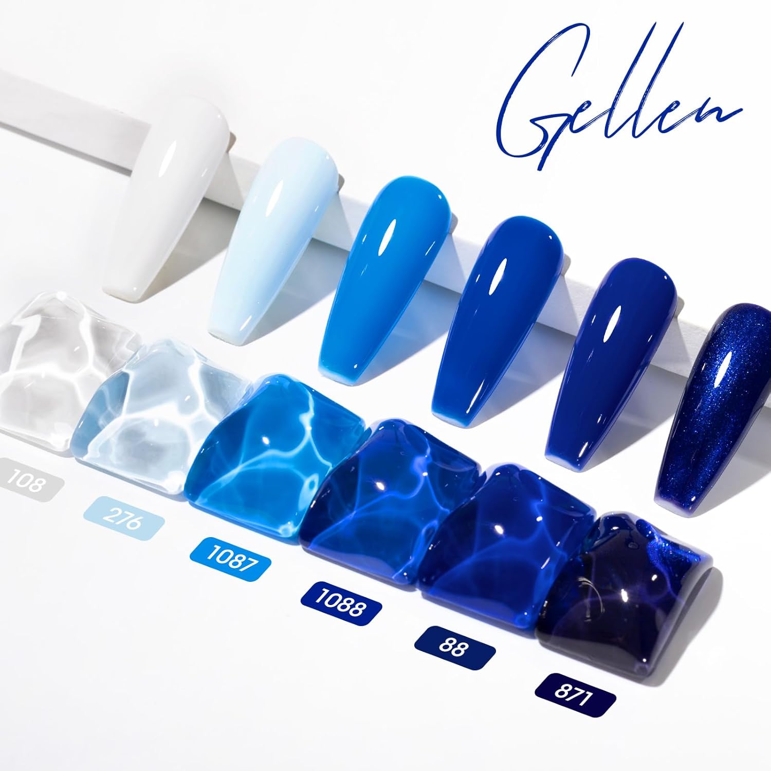 GELLEN Blue Gel Nail Polish, Summer Gel Polish Royal Navy Cobalt Light Baby Blue Glitter White 6 Colors Set, No Wipe Soak Off UV Gel for Girls Women Manicure Home Salon Summer Winter Christmas - Image 3