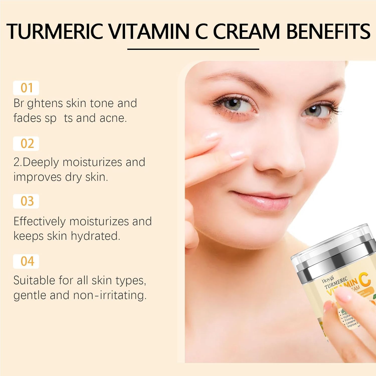 Turmeric Vitamin C Face Cream, Anti-Aging Turmeric Cream, Firming Skin, Improve Acne and Reduce Dark Spots, Even Skin Tone, Turmeric Vitamin C Cream Deeply Hydration,Repair Improve Dull Skin - Image 2