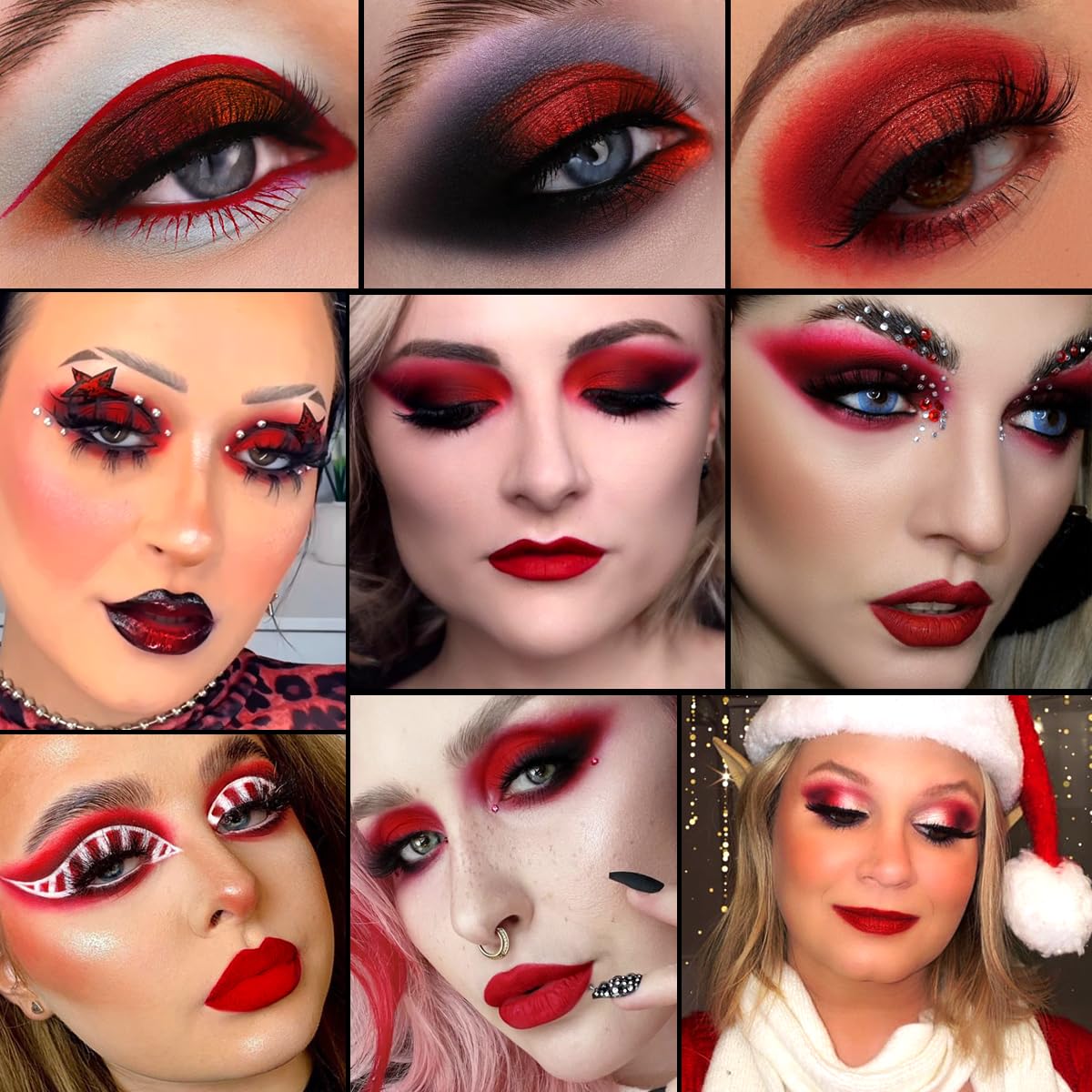 ecofavor Red Goth Eyeshadow Palette - 9 Colors True Hot Red Black Eye Shadows | Halloween Glitters Makeup | Matte Shimmer High Pigmentation | Clown Vampire SFX Halloween Christmas Palette - Image 7