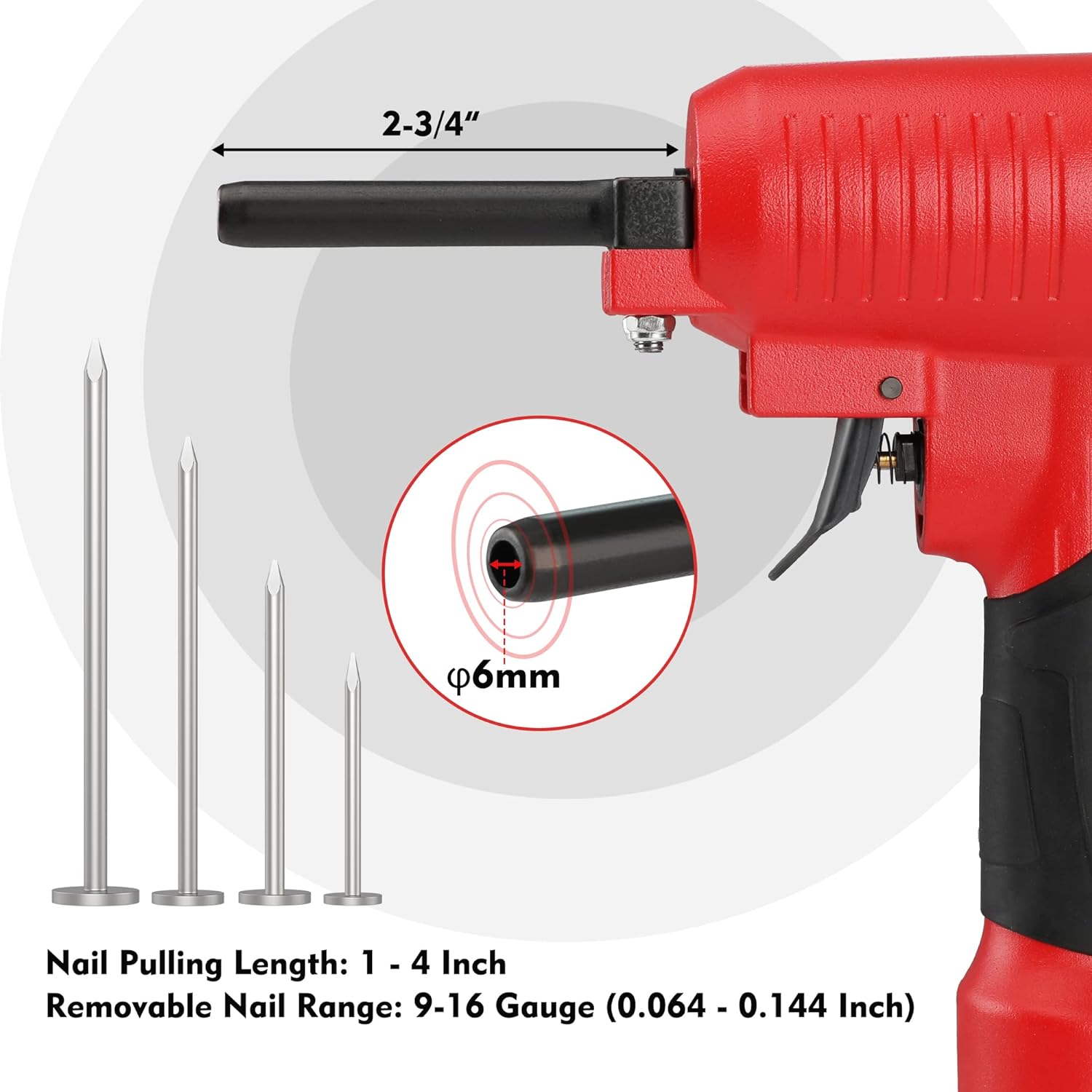 WORKPRO Pneumatic Nail Remover, Professional Heavy Duty Punch Nailer/Nail Puller/Nail Remover for Wood Workpieces, 60-100 PSI Denailer Removes 9-16 Gauge Nails - Image 3