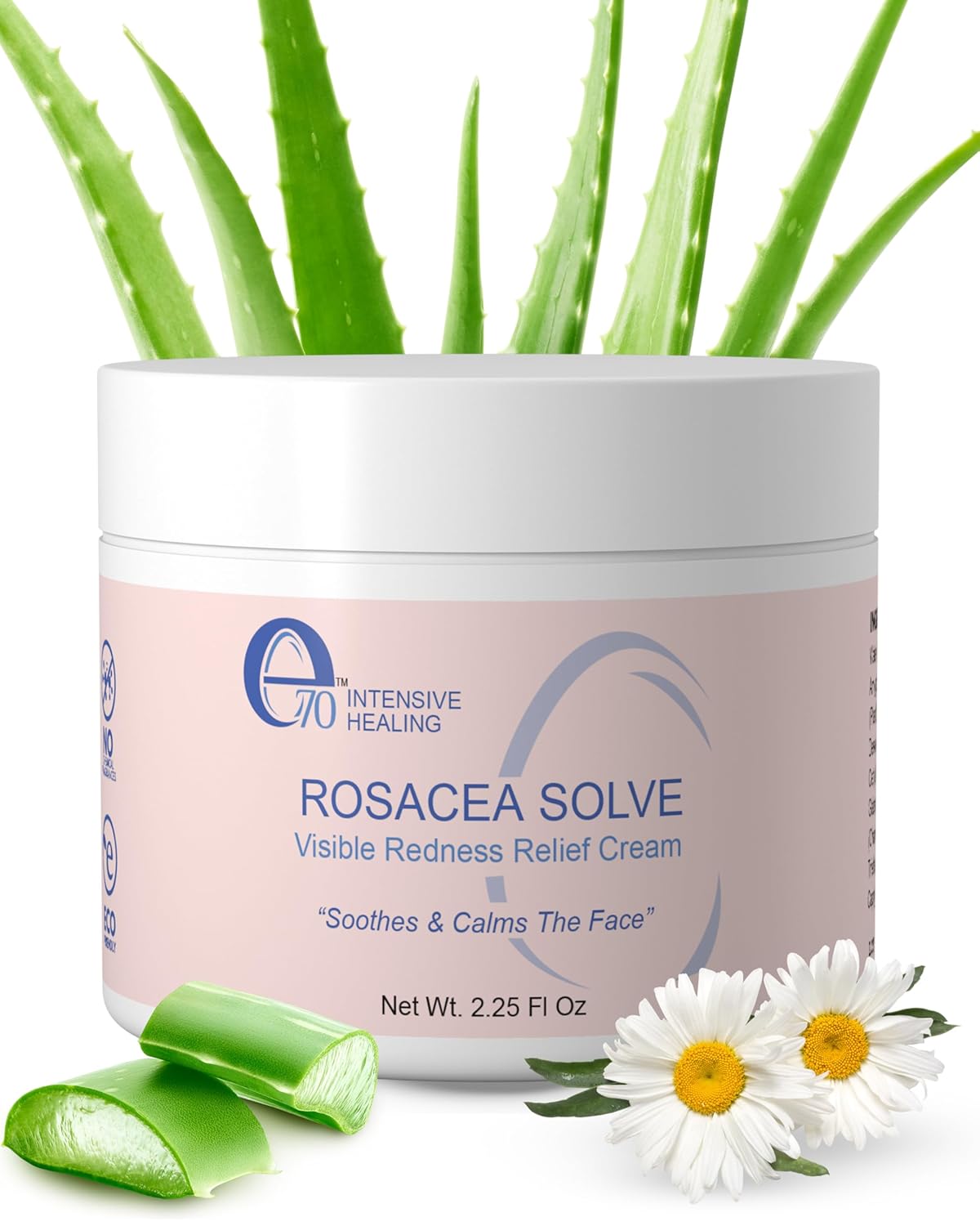 Rosacea Solve Face Moisturizer - Redness Corrector for Face Rosacea Cream with Aloe Vera & Hyaluronic Acid - Day-Night Cream for Women & Men by e70, 2.25 fl. oz., Single
