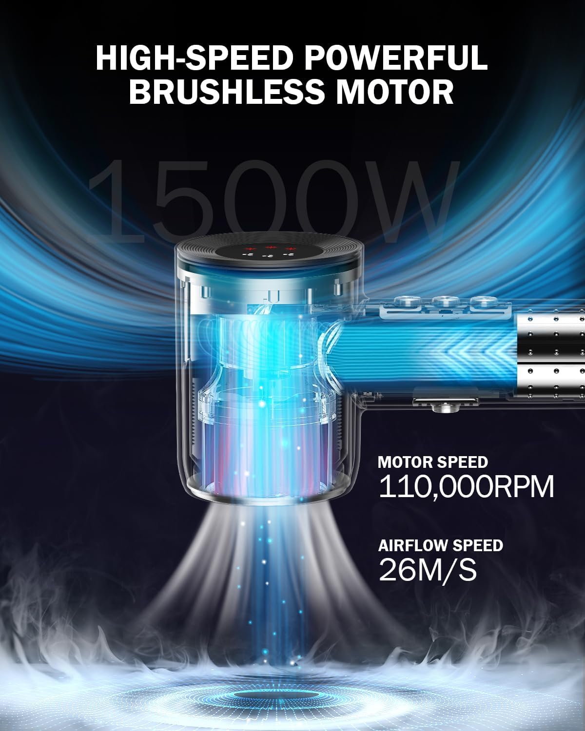 Hair Dryer, High Speed Negative Ionic Blow Dryer with 110, 000 RPM Brushless Motor for Fast Drying, 1500W Low Noise Thermo-Control 4 Temps & 3 Speeds Hairdryer with Magnetic Nozzle for Hair Care, Home - Image 2