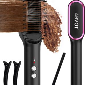 Hair Straightener Brush with Air Vents, ABVOT All in 1 Hot Air Straightening Comb for Black Women, Dual Voltage, Auto Shut Off, Anti Scald Shell, Fast Heat Up, for Curly Hair | Black