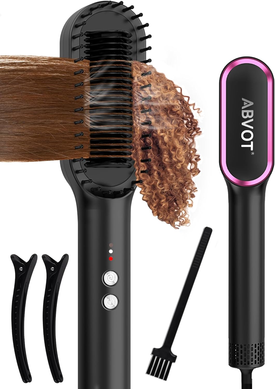 Hair Straightener Brush with Air Vents, ABVOT All in 1 Hot Air Straightening Comb for Black Women, Dual Voltage, Auto Shut Off, Anti Scald Shell, Fast Heat Up, for Curly Hair | Black