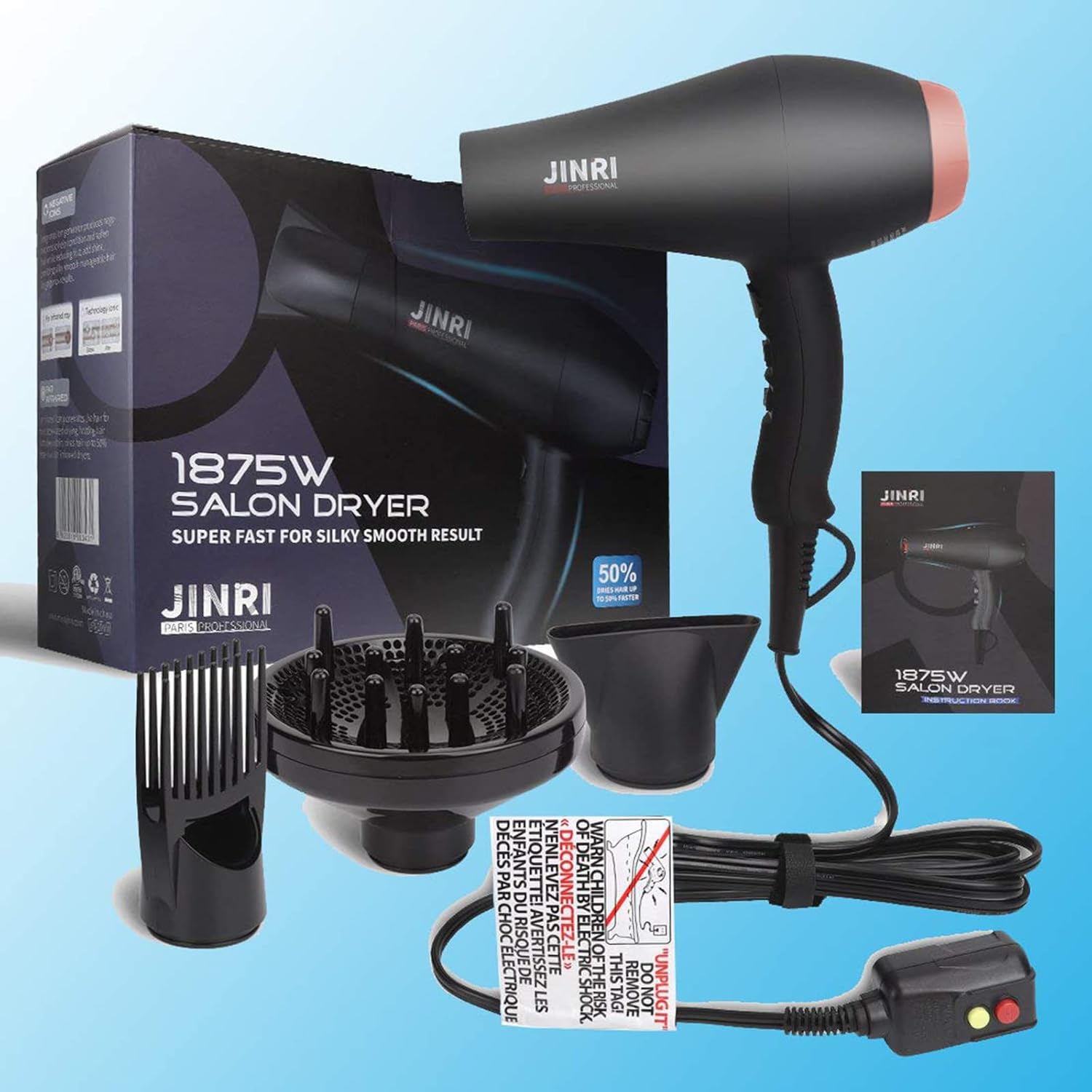 Infrared Hair Dryer, Professional Salon Negative Ionic Blow Dryers for Fast Drying, Pro Ion Quiet Hairdryer with Diffuser & Concentrator & Comb Black Gold - Image 6