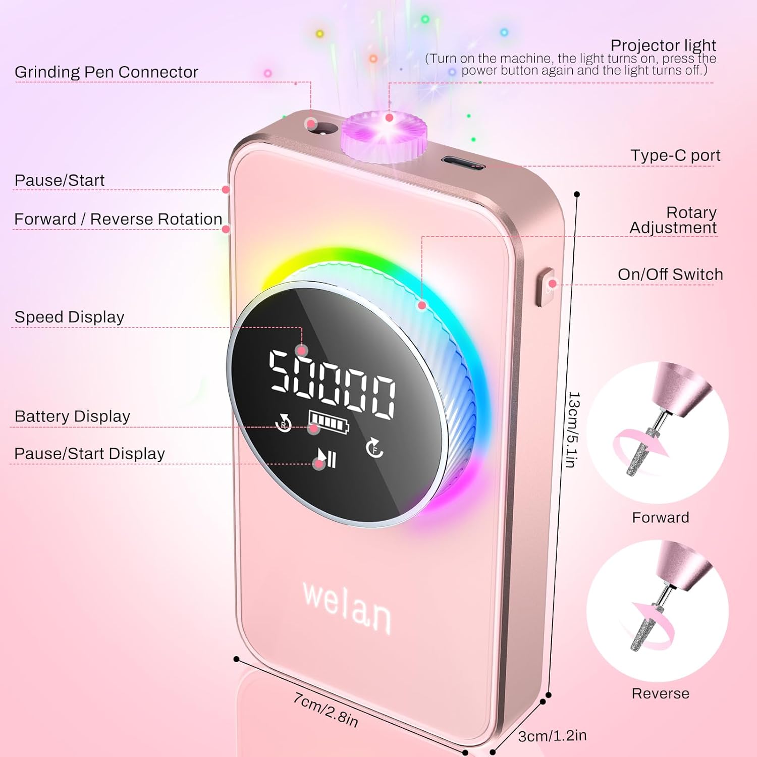 Rechargeable 6000mAh Portable Electric Nail Drill 50000RPM Pro for Home and Salon Use - Image 7