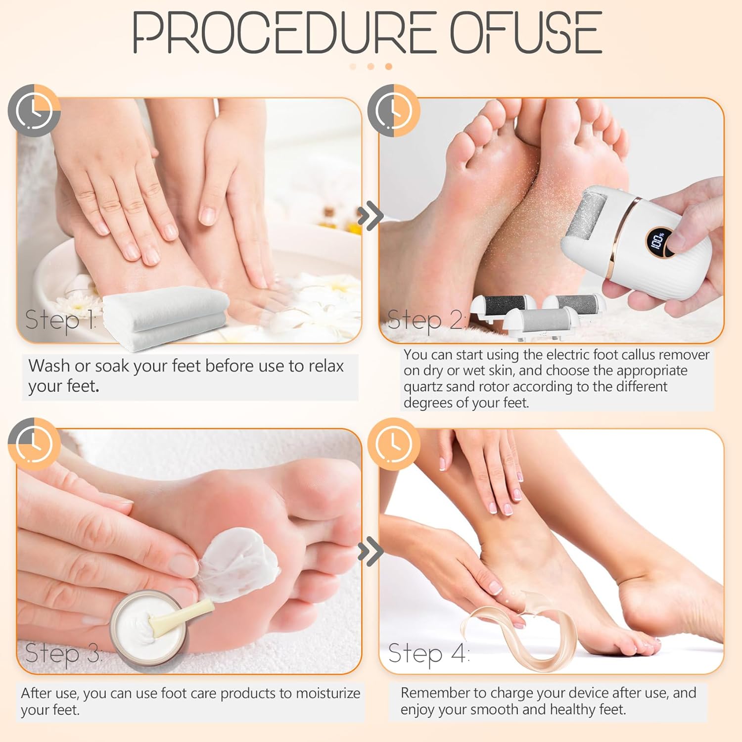 Automatic Callus Remover for Feet, Rechargeable Pedicure Tools for Feet, Electric Foot Callus Remover with 3 Roller Heads 2 Speed, Waterproof Foot File Perfect for Dead Hard Cracked Dry Skin - Image 4
