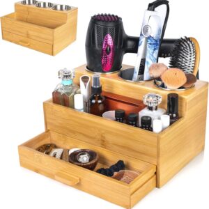 Hair Tool Storage Organizer, Bamboo Hair tool organizer for Bathroom, Kitchen and Makeup,Hair organizer storage Perfect for Storing Blow Dryer, Straightener and Brush