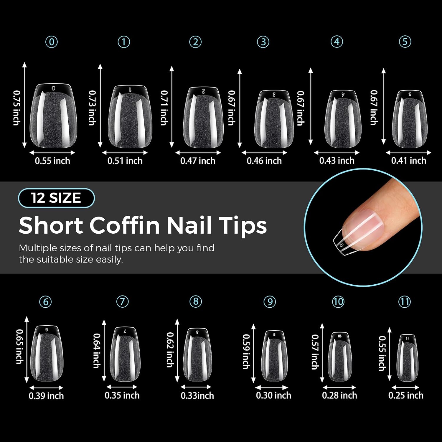 TOMICCA Clear Nail Tips Acrylic Nails 240Pcs Short Coffin Acrylic Nail Kit Gel Nail Tips Pre-shape Clear Nails for Beginner and Professional DIY Salon 12 Sizes - Image 5