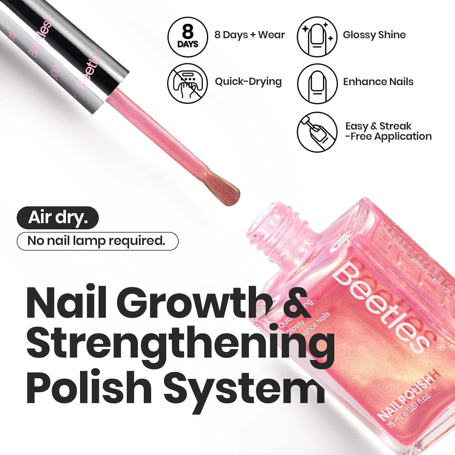 Beetles Pearl Nail Polish Set Mermaid Glow, 6 Colors Shimmer Pearl Pink Purple Quick Dry Nail Polish Long Lasting DIY Manicure Gift for Girls Women Nail Strengthener Polish - Image 2