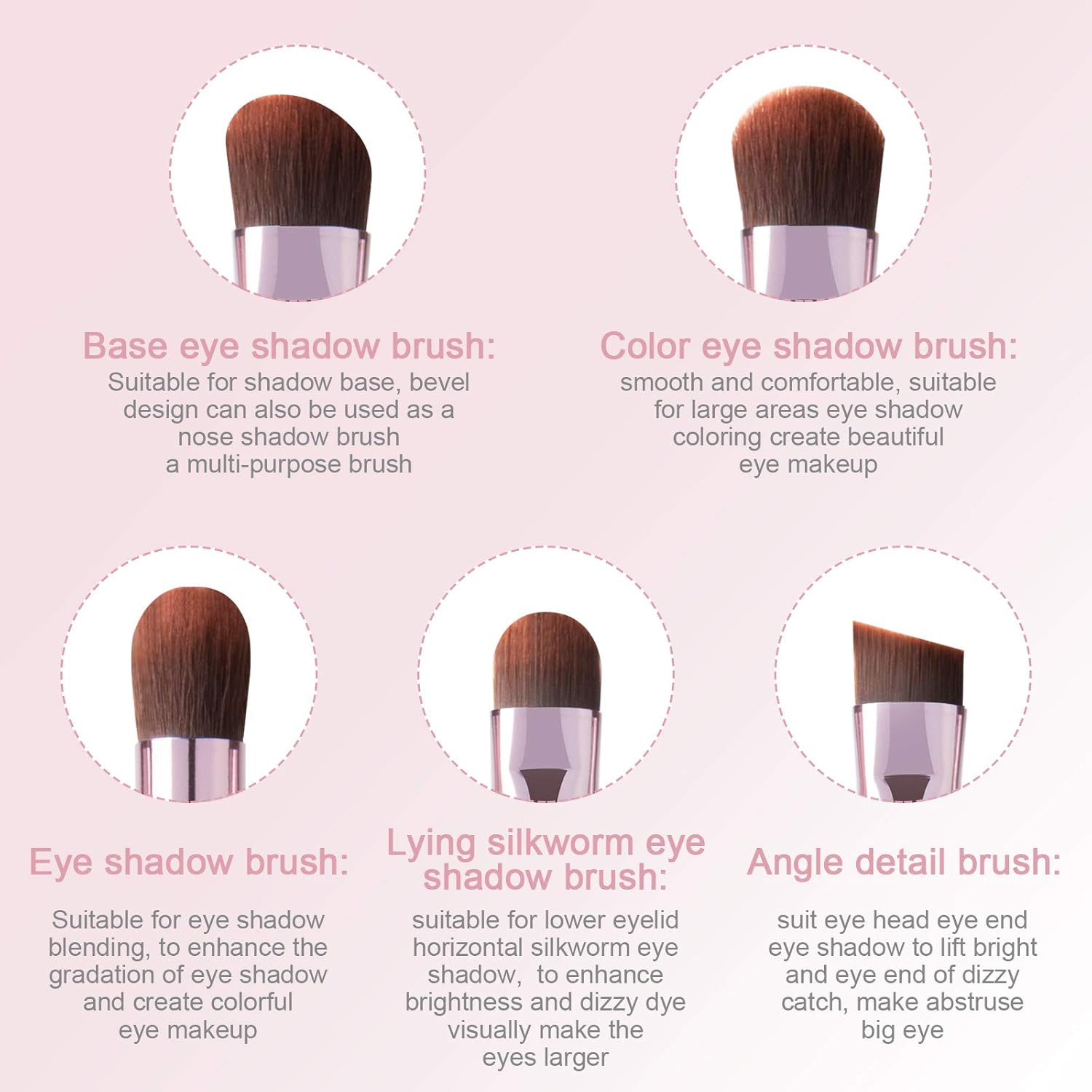 5Pcs Eyeshadow Brush Set, 7Pcs Premium Makeup Brushes, Portable Eye brushes, Premium Eye Makeup Brush, Foundation Brush, Make Up Brushes, Blush Brush, Eye Brush Tools for Beginners by YUESHENNAN(pink) - Image 6