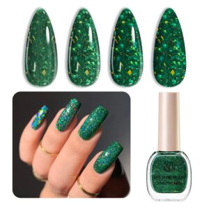 AZUREBEAUTY Christmas Nail Polish Quick Dry Green Glitter Nail Polish Natural Infinite Shine Nail Lacquer Salon-Quality for Women Girl Gift Set 1Pcs 0.34 fl oz