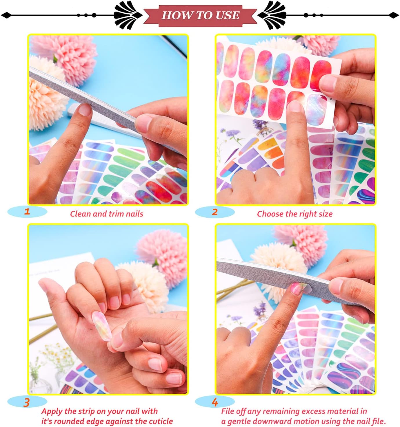 JERCLITY 440 Pieces 20 Sheets Toenail Strips for Women Nail Art Wraps Toe Nail Stickers Nail Wraps for Toes Nail Polish Strips Nail Polish Stickers for Toenails Color Strips - Image 7