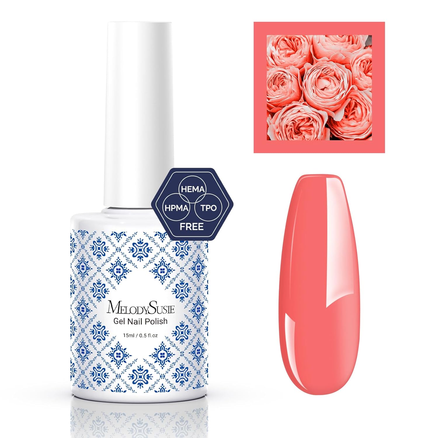MelodySusie Fleurwee Plant Based Gel Nail Polish, Hema Free Coral Orange Nail Polish, Soak Off UV LED Gel Polish Gift for Women 21 Non Toxic Long Lasting Nail Art Manicure Salon DIY at Home P25