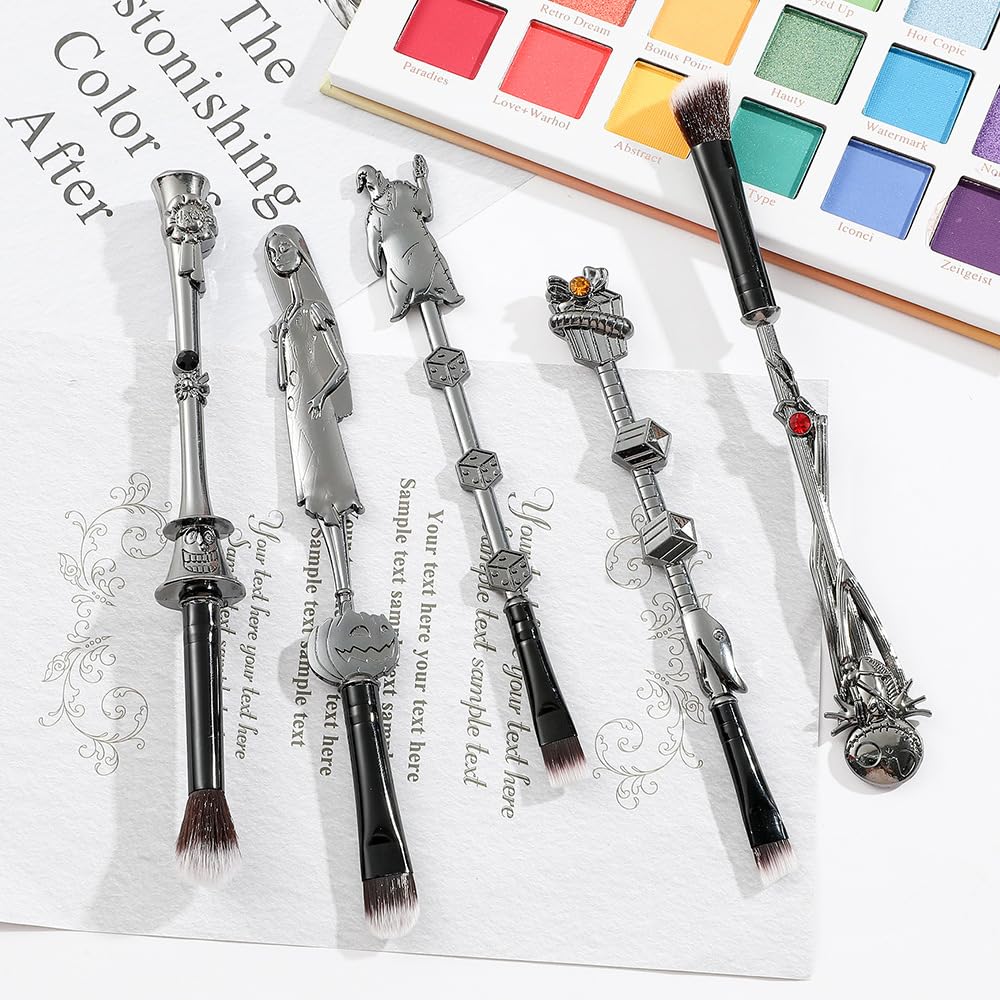 Nightmare Before Christmas Makeup Brushes - 5pcs Corpse Bride Anime Make Up Brush Set Silver Drawstring Bag Included (NEW 5Pcs) - Image 4