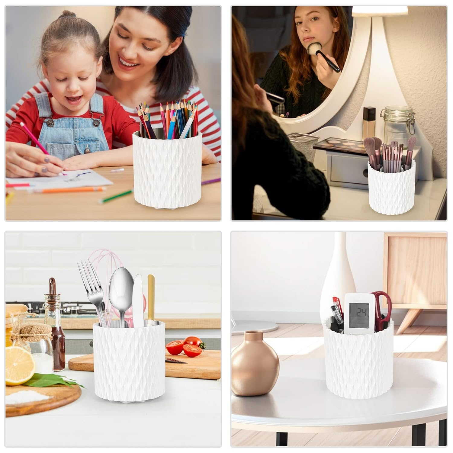 Makeup Brush Holder Organizer -360° Rotating Multi-Functional Pen Holder for Desk,Multi-Purpose Desktop Stationary Organizer,Storage Cup for Lipsticks, Comb, Beauty Tool in Vanity (White) - Image 7