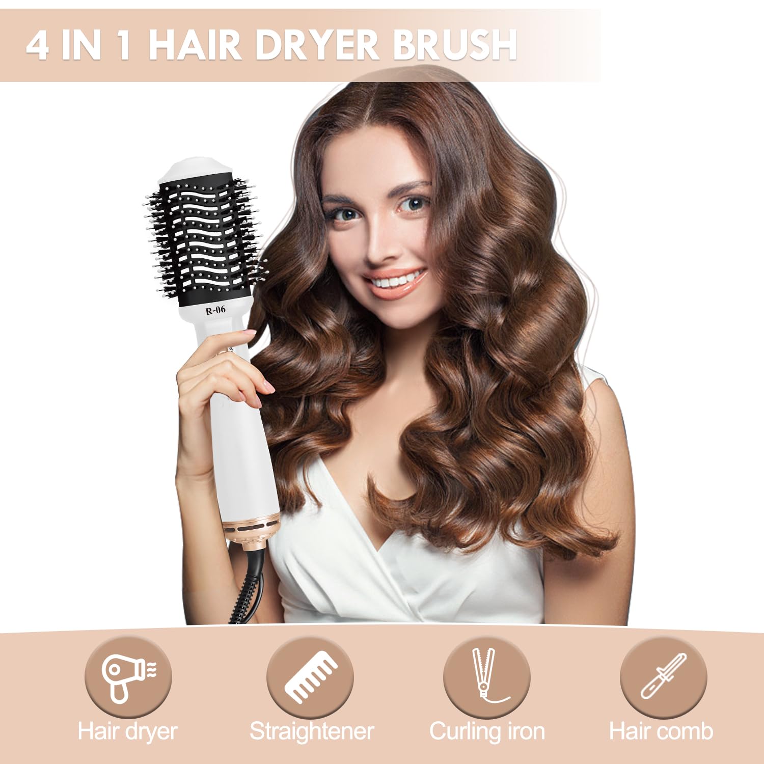 Hair Dryer Brush Blow Dryer Brush in One, 4 in 1 Hair Dryer and Styler Volumizer with Oval Barrel, Professional Salon Hot Air Brush for All Hair Types, Bright White - Image 2