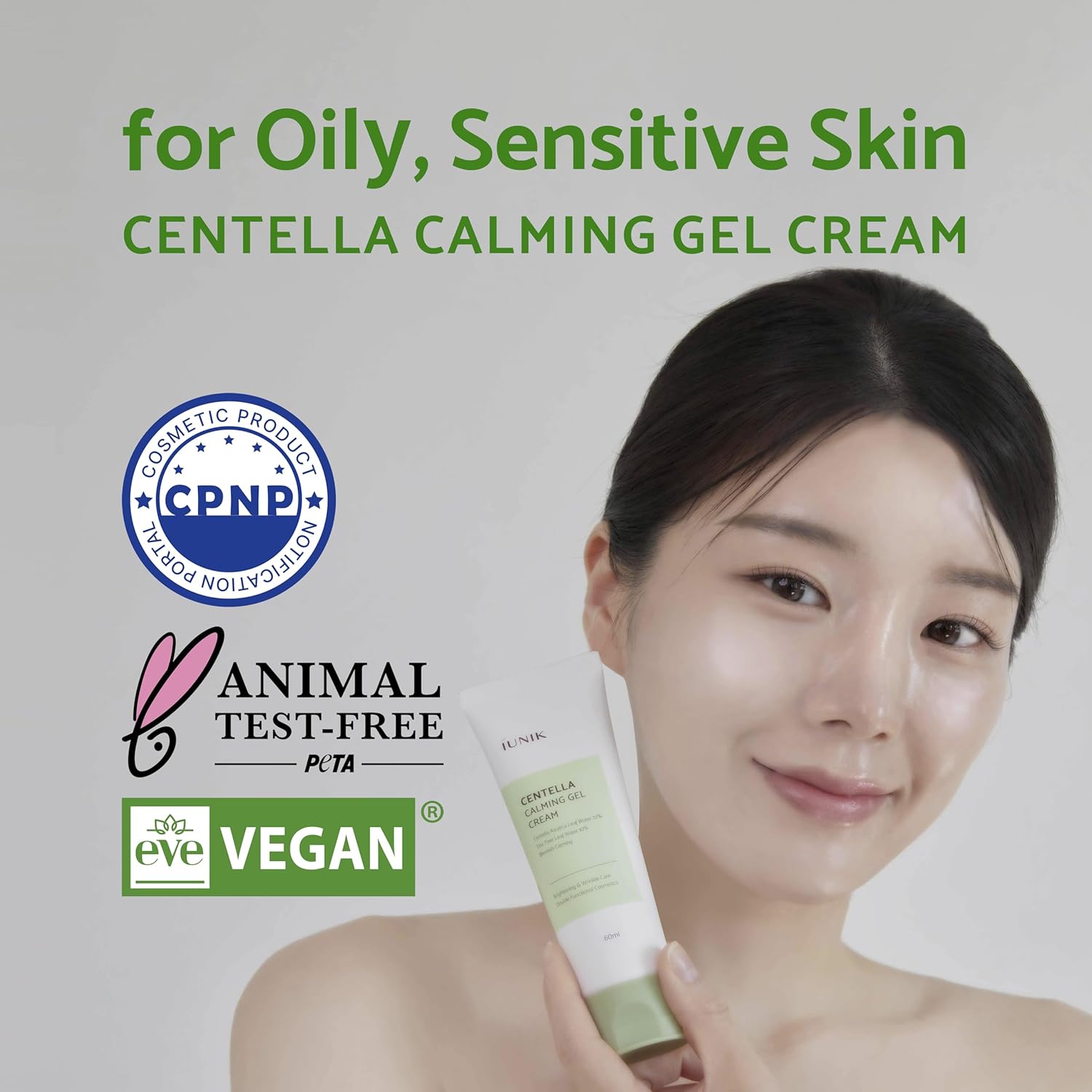 IUNIK Centella Calming Gel Cream Vegan Non-Sticky Moisturizing Blemish Care w/Centella Asiatica Tea Tree Soothes Acne Rosacea Oily & Sensitive Skin Korean Skincare - Image 2