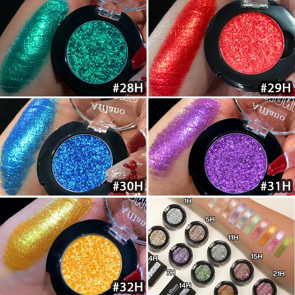 Afflano Yellow Glitter Eyeshadow Makeup, Single Diamond Gold Shimmery Eyeshadows, Super Pigmented Sunset Gold Glitter Yellow Eyeshadow One Swipe, Vibrant Metallic Eye Shadow Sparkly Eyelid Highlighter - Image 6