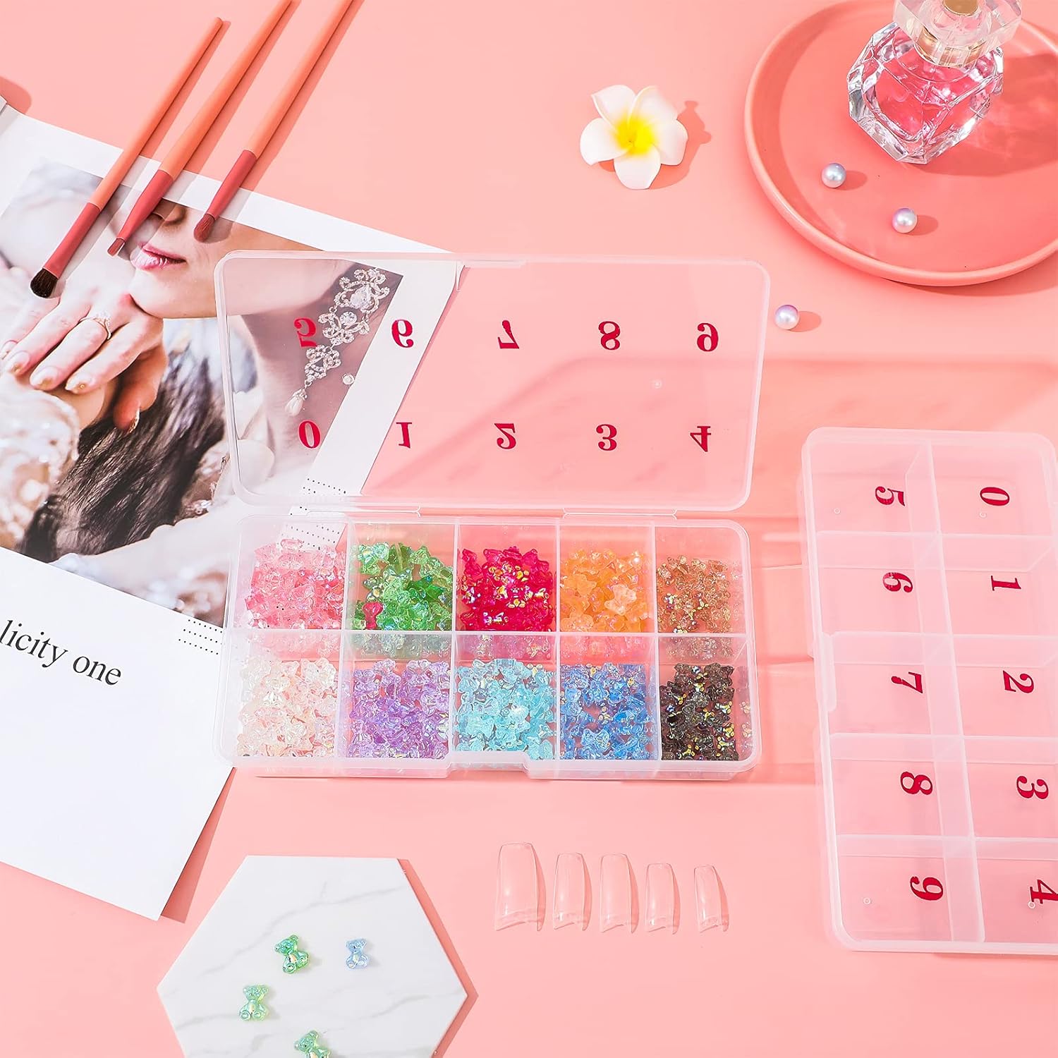 2 Pieces Nail Tip False Empty Tips Organizer Storage Box with 10 Number Spaces Storage Case Container Nail Plastic Grid Box for Fingernail Crystal Jewelry Accessories(White) - Image 7