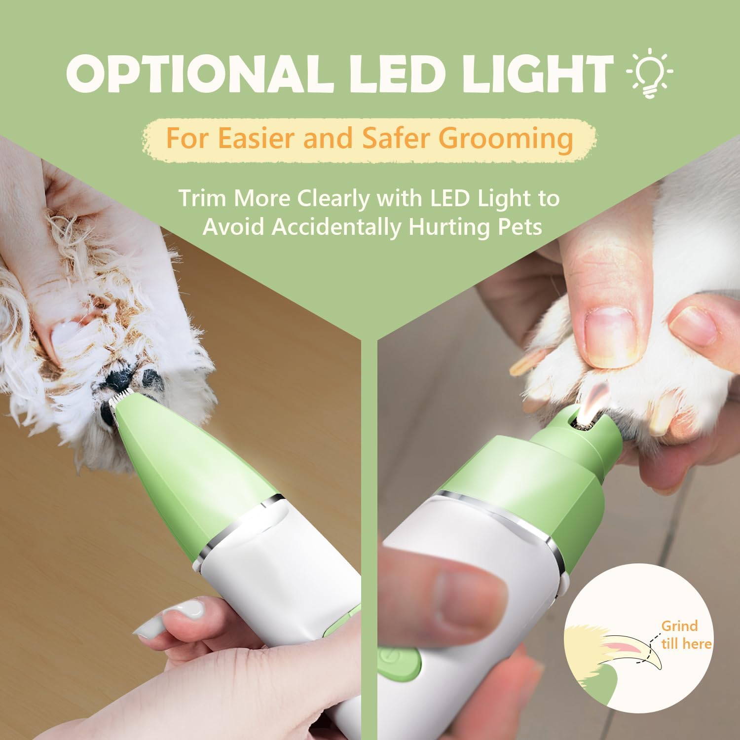 Dog Grooming Kit with LED Light, Low Noise Rechargeable 4 in 1 Pet Clippers for Matted Hair, Cordless Electric Cat Paw Trimmer Dog Nail Grinder, Grooming Supplies for Cat and Small Dogs - Image 2