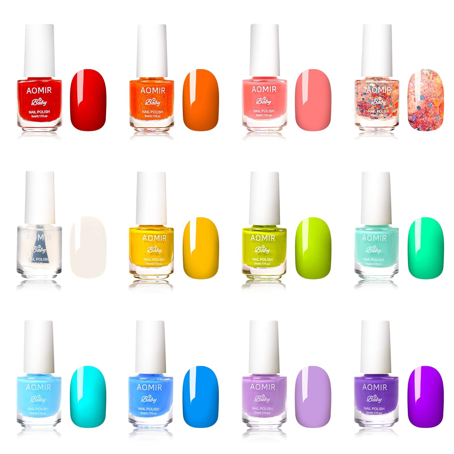 kids nail polish set,Non Toxic Kids Nail Polish Set for Toddler,Water-Based Natural Safe Quick Dry Nail Polish Kit,Birthday Gift Nail Polish Set for Girl (11 Colors + 1 Coat) Kids Ages 3+ - Image 2