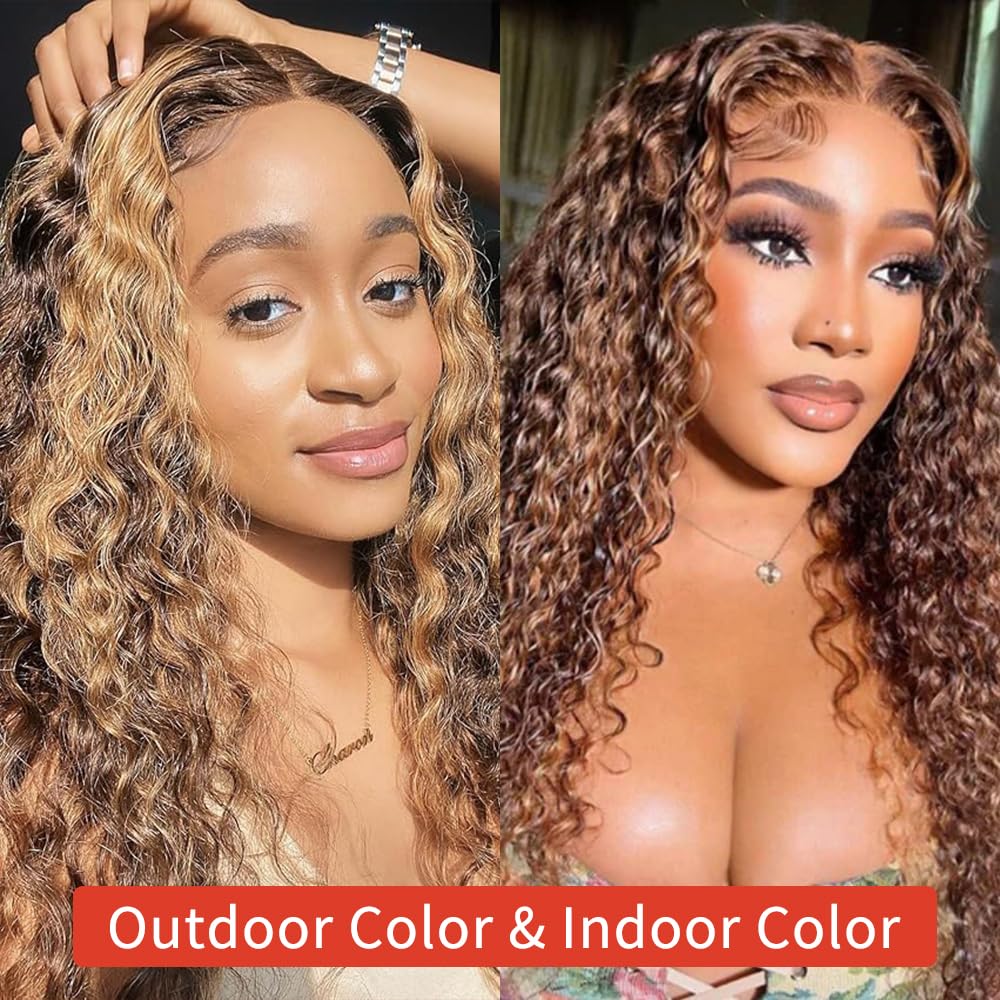 30inch Highlight Ombre Lace Front Wig Human Hair 13x6 HD Honey Blonde 4/27 Deep Wave Lace Front Wigs Human Hair 200 Density Glueless Wigs Human Hair Pre Plucked with Baby Hair - Image 3