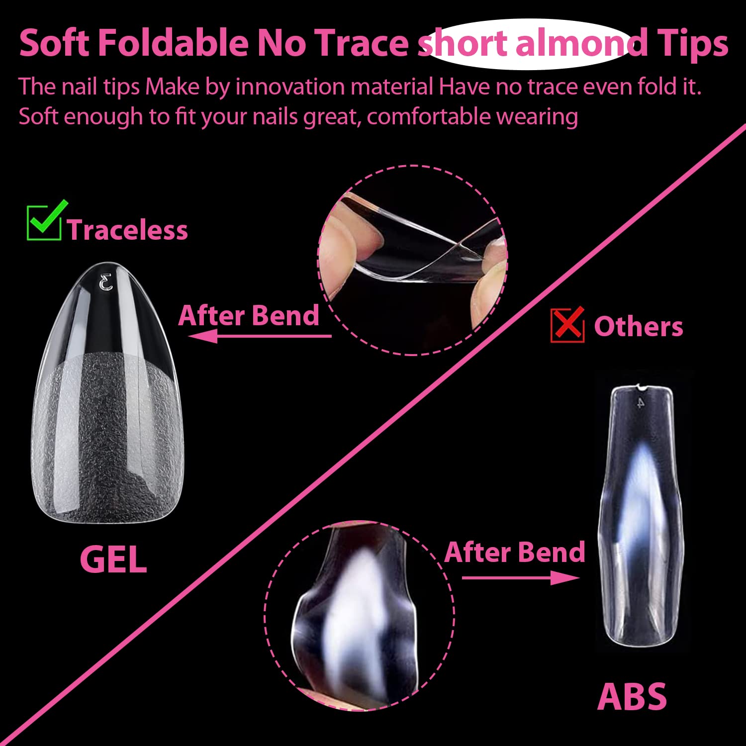 UNA GELLA Short Almond Fake Nails 216pcs Pre-shape Gel Acrylic Nail Tips for Full Cover Nail Extension Home DIY Nail Salon 12 Sizes Gelly Tips - Image 3