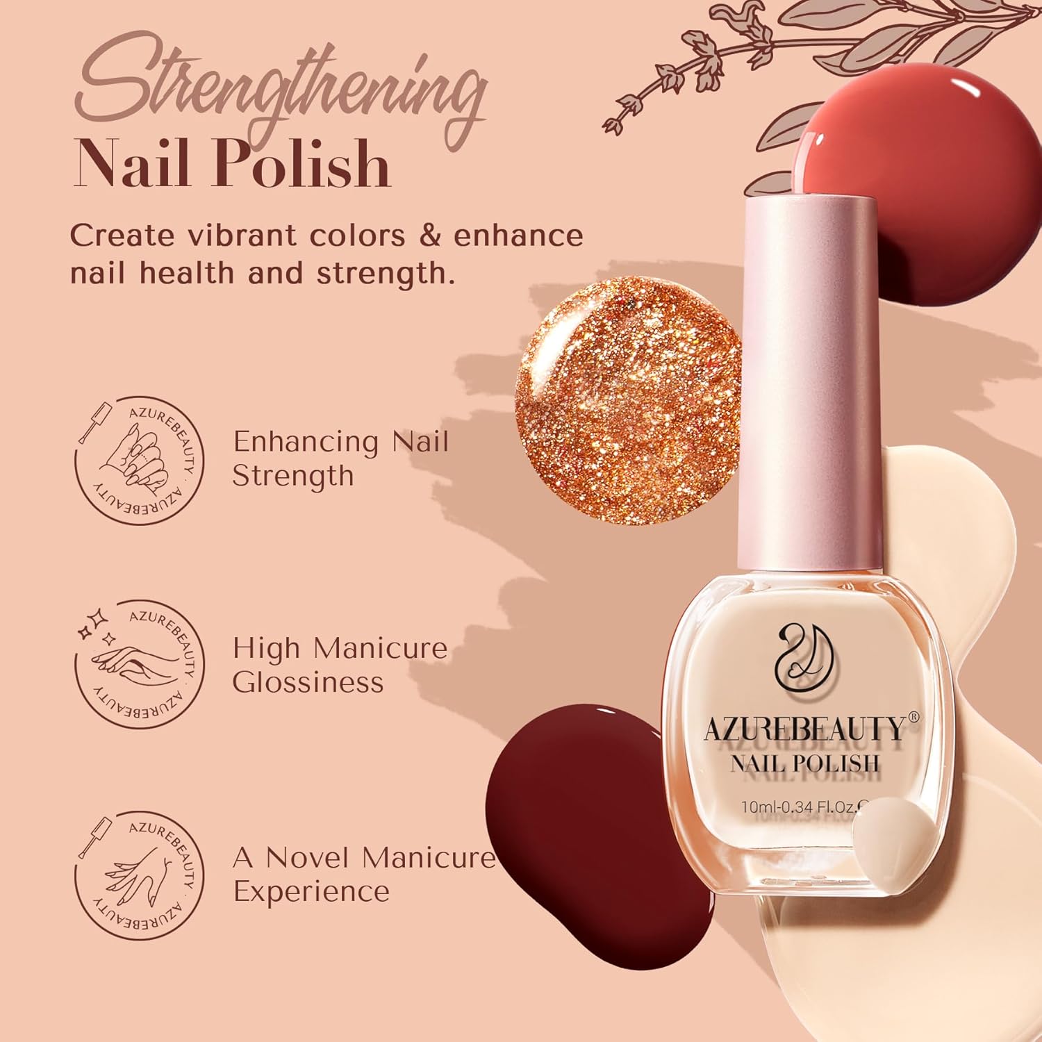 AZUREBEAUTY Brown Shades Champagne Glitter Nail Polish Set 8 Colors, Quick Dry Natural Nail Lacquer Strengthening Treatment Kit DIY Salon - Image 4