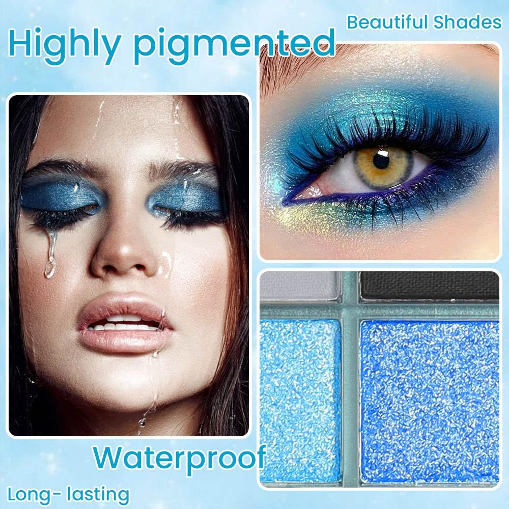 9 Color Blue Smoky Matte Shimmer Eyeshadow Palette High Pigmented Eye Makeup Powders - Image 5