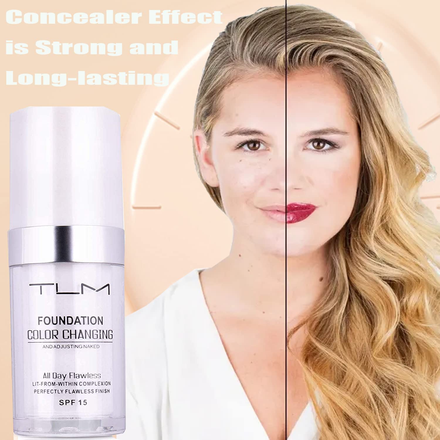 2Pcs 30ml TLM Colour Changing Foundation Makeup Concealer Cover Cream Full Coverage Flawless Liquid Base Nude Face Liquid Cover Concealer Change Skin Tone All-Day Moisturizing Foundation for Women&Girls - Image 4