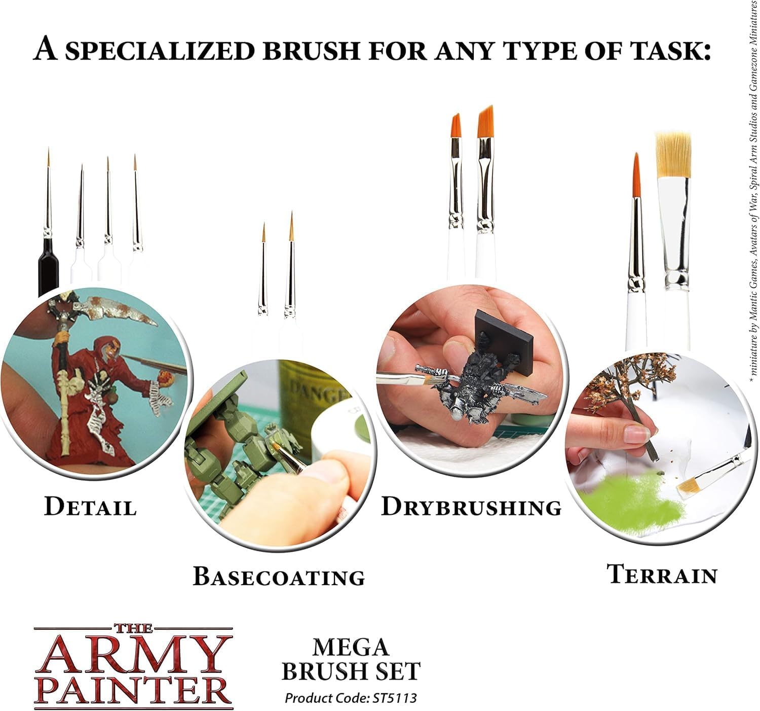 The Army Painter, Wargames Mega Brush Set, 10 Miniature Paint Brushes, Incl. Free Masterclass Kolinsky Sable Hair and Detail Paint Brush with Fine Tip - for Miniature Painting, DND & Warhammer - Image 2