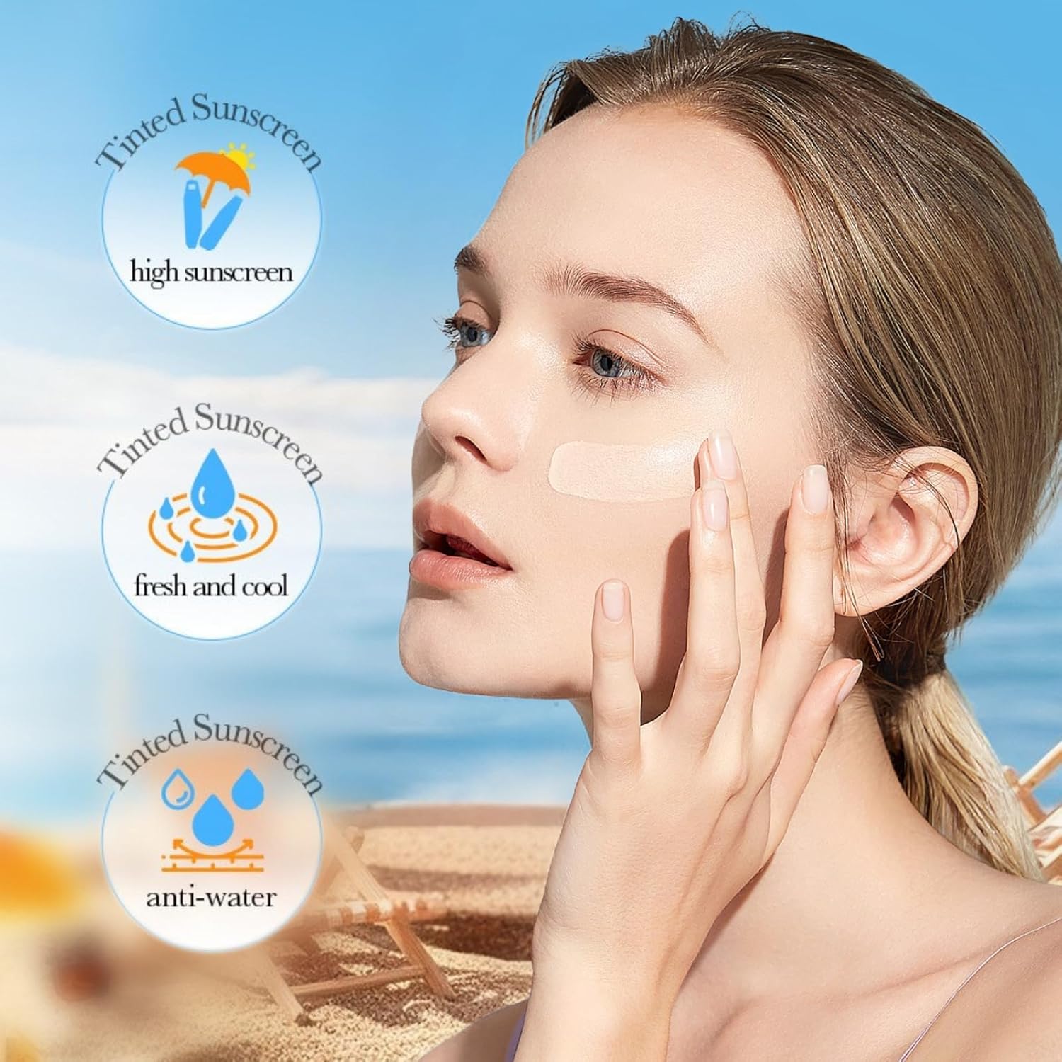 Tinted Mineral Sunscreen for Face - Tinted Moisturizer with SPF 50+ with Zinc Oxide - Face Sunscreen for Women Men - Fa ce Sun screen Lotion with Hyaluronic Acid & Vitamin C, Water & Sweat Proof - Image 3
