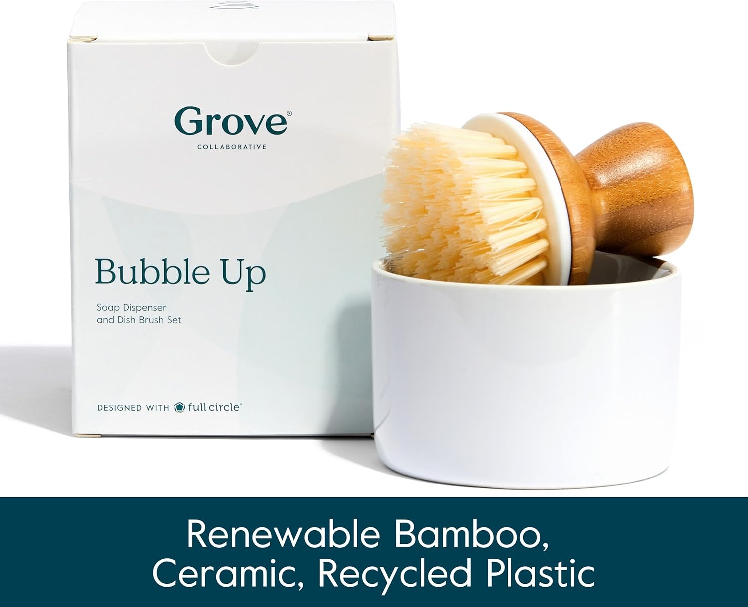 Grove Co. Bubble-Up Dish Soap Dispenser & 2 Pack Brush Set, Ergonomically Designed Dish Scrubber, Removes Tough Messes, Gentle on Dishes, Sustainable Solution to The World's Waste - Image 7