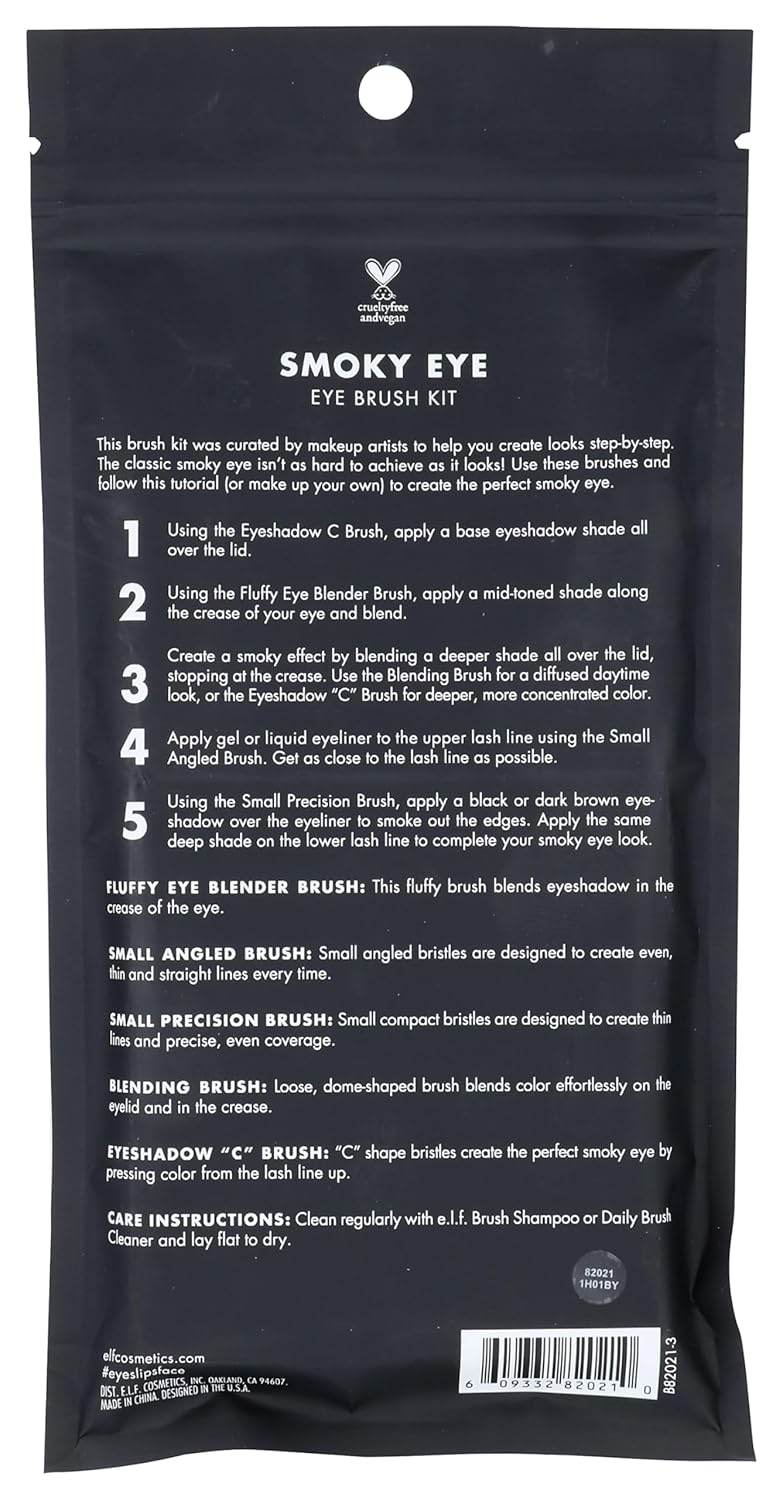 e.l.f. Smoky Eye Brush Kit, 5-Piece Makeup Brush Kit For Creating A Smoky Eye Look, Apply & Blend Eyeshadow, Vegan & Cruelty-Free - Image 2