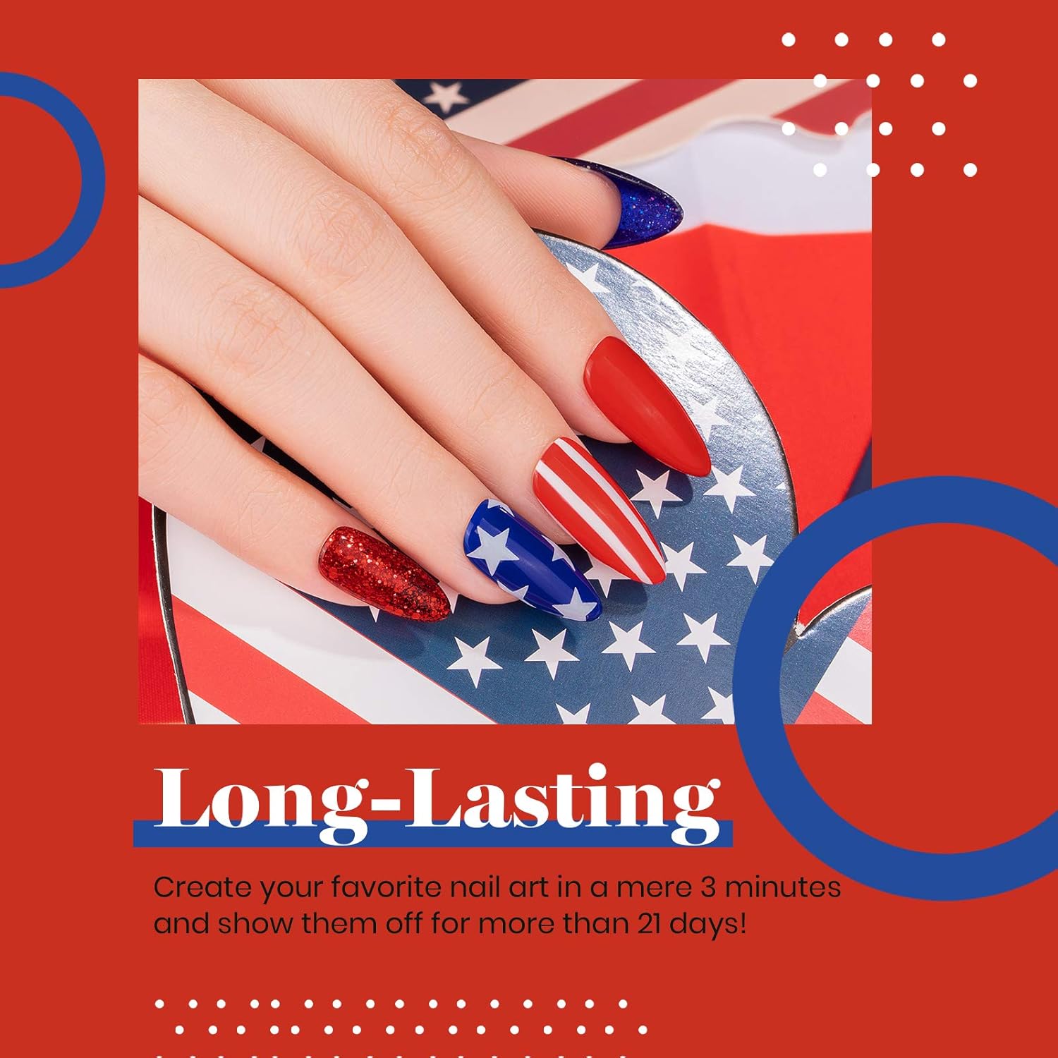 Beetles 4th of July Gel Nail Polish - Red White and Navy Blue Colors Gel Polish Royal Blue Glitter Color Changing, Soak Off Nail Uv Lamp Cured Fourth of July Nails - Image 4