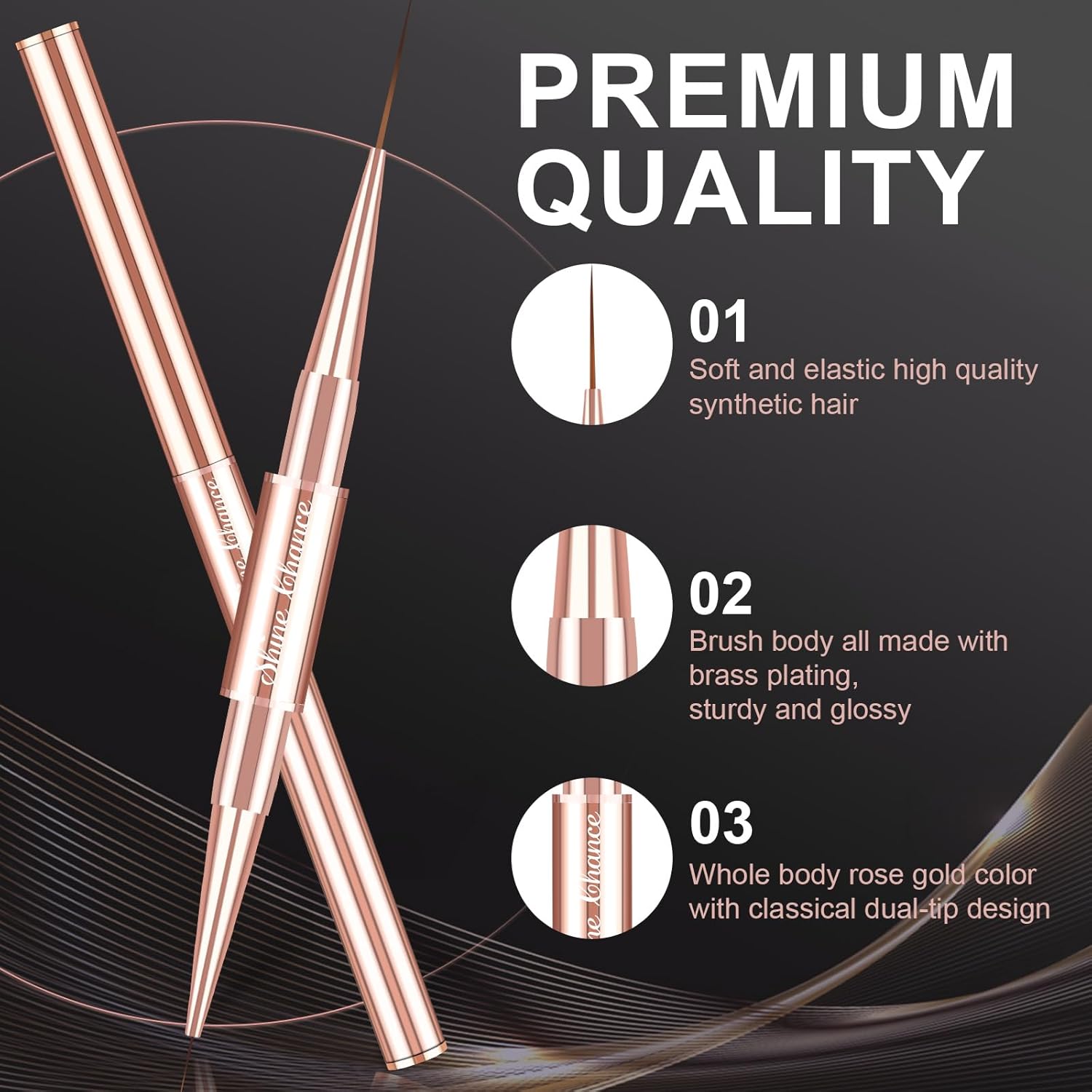 9-Piece Rose Gold Double-Ended Nail Art Brush Set for Gel Polish and 3D Design - Image 6