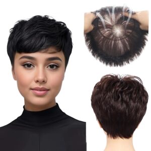 Pixie Cut Wigs For Women Human Hair Short Wig Full Hand-made Pixie Cut Wig 9A Brazilian Human Hair short Wig (Dark Brown,Curly/wavy)