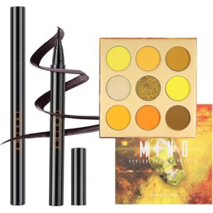 docolor Yellow Eyeshadow Palette with 9 Colors, Gemstone Shades, Highly Pigmented Mattes & Shimmers, Waterproof & Long-lasting Brown Eyeliner, Unisex, Adult