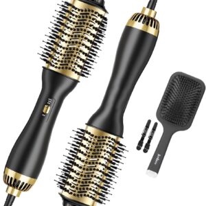 4-in-1 Hair Styler: Oval Brush Dryer and Volumizer for All Hair Types (Black Gold)