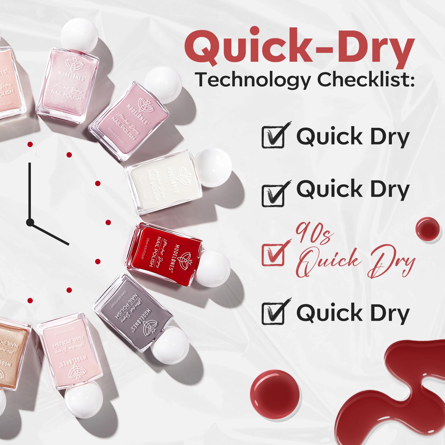 modelones Jelly Red Nail Polish, Sheer Dark Red Clear Translucent Semi-Transparent 15 ml Quick Dry Nail Lacquer Strengthener Long Last Finger Toe Nail Art DIY Manicure Gift for Women Girls 0.5 Fl Oz - Image 7