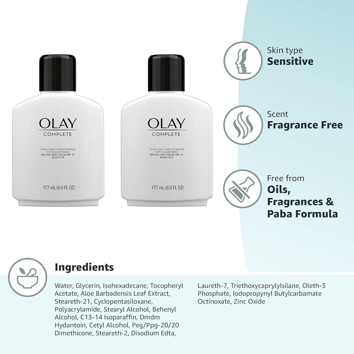 Olay Complete All Day Moisturizer Lotion with Sunscreen SPF 15 for Sensitive Skin, 6.0 fl oz (Pack of 2) - Image 9