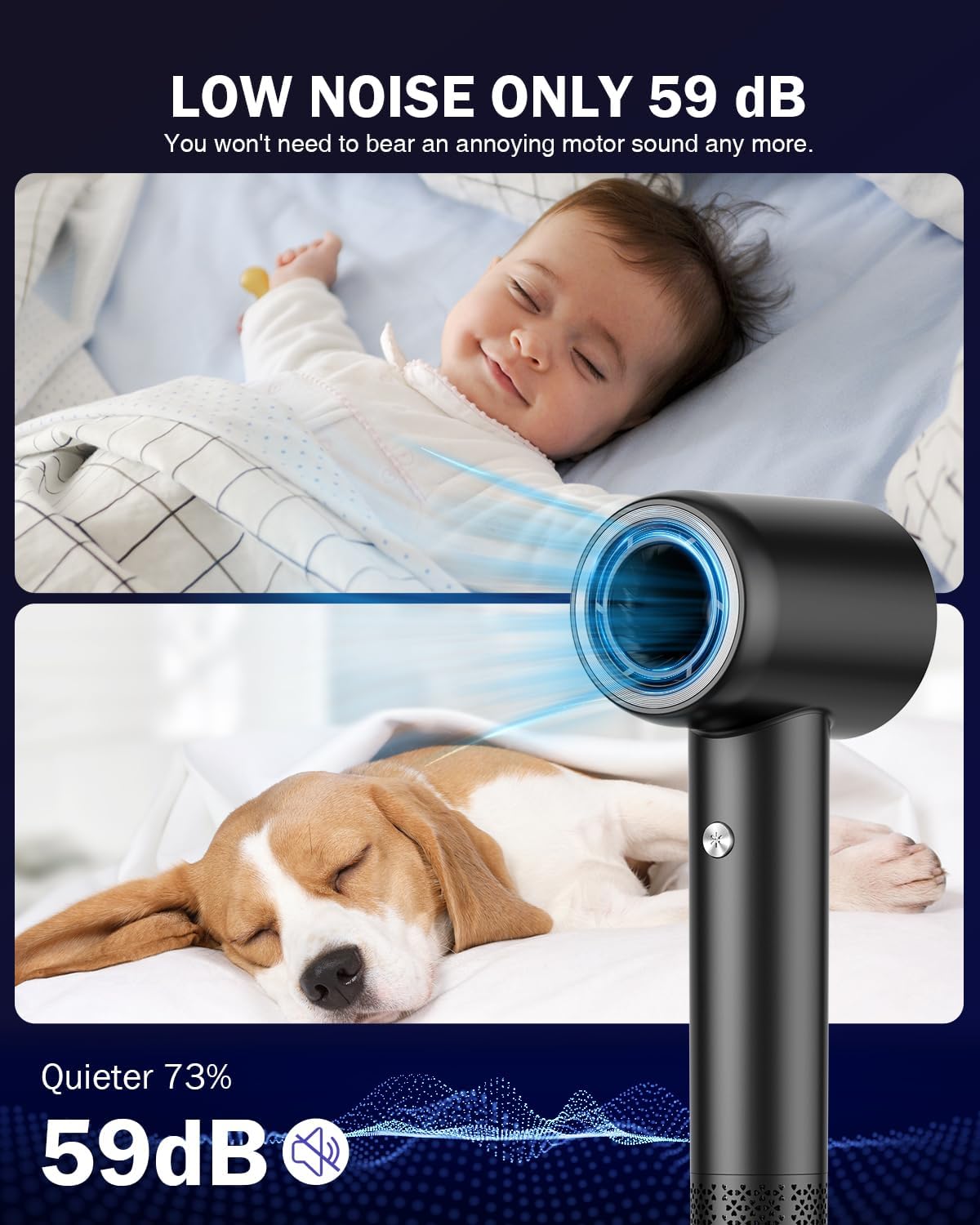 Hair Dryer, High Speed Negative Ionic Blow Dryer with 110, 000 RPM Brushless Motor for Fast Drying, 1500W Low Noise Thermo-Control 4 Temps & 3 Speeds Hairdryer with Magnetic Nozzle for Hair Care, Home - Image 7