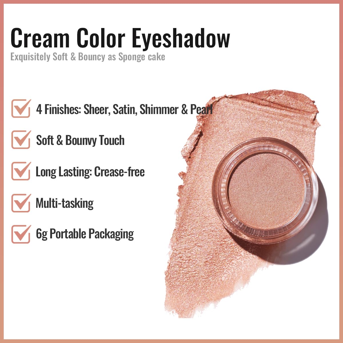 Oulac Nude Gold Cream Eyeshadow also for Highlighter Highly Pigmented Eye Shadow Waterproof&Long Lasting with Moisturizing Formula Blendable Shimmer Eye Make-up,Vegan & Cruelty-Free, 6g O10 - Image 3